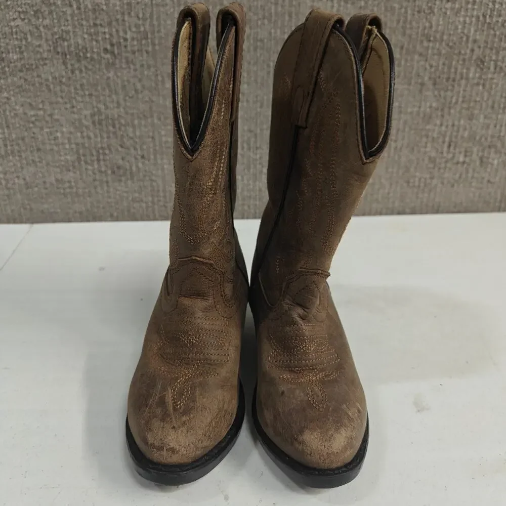 Cody James Boots Size 9 D Kids Round Toe Brown Leather Western Cowboys